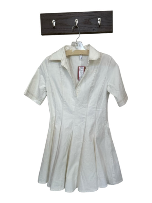Glam Size S white & tan Cotton Blend Short Sleeve Stitching Detail Collar Dress white & tan / S