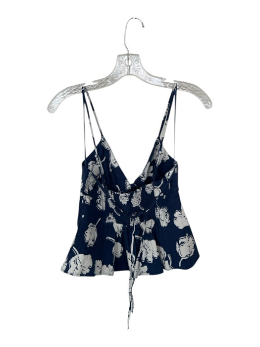 Free People Size M Navy & white Cotton Blend Spaghetti Strap Flowers Peplum Top Navy & white / M
