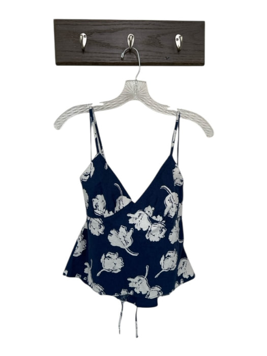 Free People Size M Navy & white Cotton Blend Spaghetti Strap Flowers Peplum Top Navy & white / M