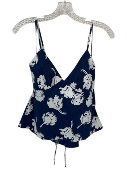 Free People Size M Navy & white Cotton Blend Spaghetti Strap Flowers Peplum Top Navy & white / M