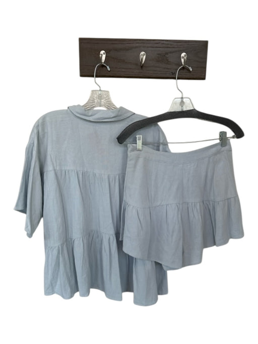 Sabo Skirt Size 6 Baby Blue Ramie & Cotton Side Zip Button Down Collar Short Set Baby Blue / 6