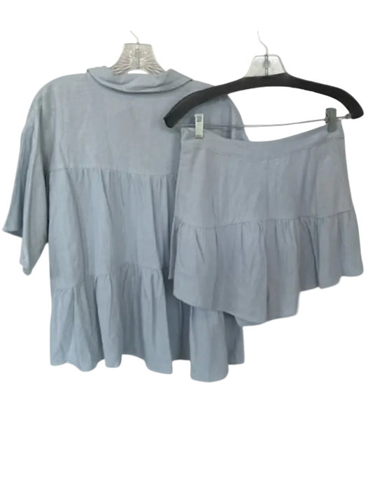 Sabo Skirt Size 6 Baby Blue Ramie & Cotton Side Zip Button Down Collar Short Set Baby Blue / 6