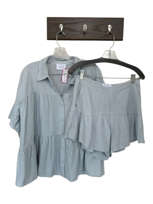 Sabo Skirt Size 6 Baby Blue Ramie & Cotton Side Zip Button Down Collar Short Set Baby Blue / 6
