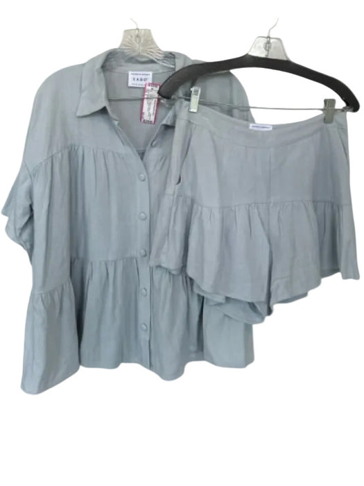 Sabo Skirt Size 6 Baby Blue Ramie & Cotton Side Zip Button Down Collar Short Set Baby Blue / 6