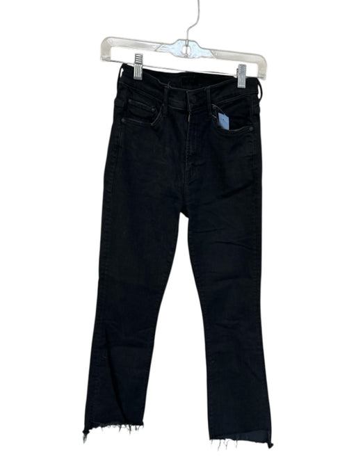 Mother Size 25 Black Cotton Blend High Waist Straight Leg Raw Hem Jeans Black / 25