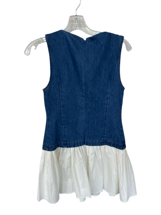 Olivaceous Size M Blue & White Cotton Blend Sleeveless Mixed MEdia Denim Dress Blue & White / M
