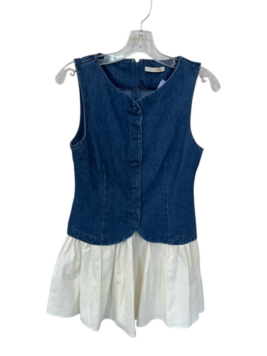 Olivaceous Size M Blue & White Cotton Blend Sleeveless Mixed MEdia Denim Dress Blue & White / M