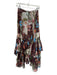 Free People Size 0 Maroon & Blue Polyester Side Zip Flowers Ruffles Maxi Skirt Maroon & Blue / 0