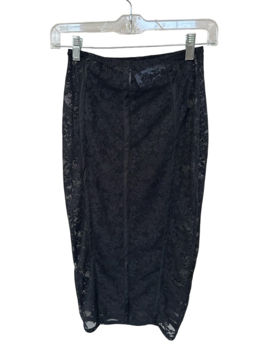 Fleur du Mal Size S Black Nylon Blend Elastic Waist Lace Sheer Midi Skirt Black / S