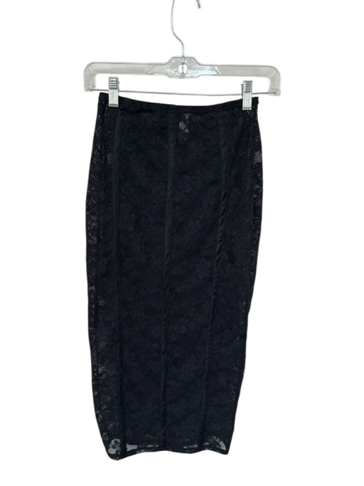 Fleur du Mal Size S Black Nylon Blend Elastic Waist Lace Sheer Midi Skirt Black / S