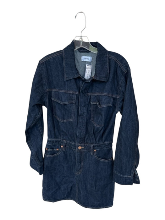 Pistola Size Est S Dark Wash Cotton Blend Snap Button Long Sleeve Denim Romper Dark Wash / Est S