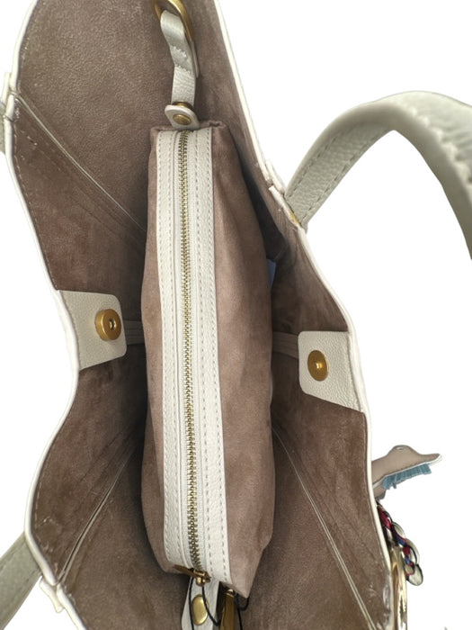 Zara Cream Vegan Leather Top Handle Charms Snap Closure Bag Cream / S