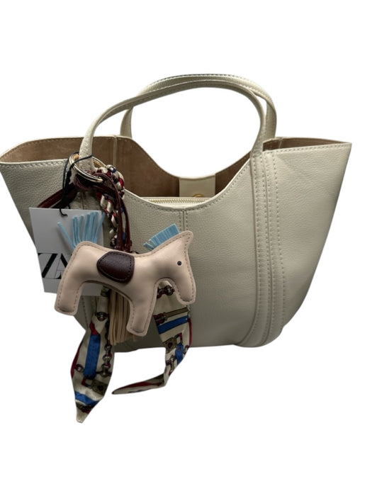Zara Cream Vegan Leather Top Handle Charms Snap Closure Bag Cream / S