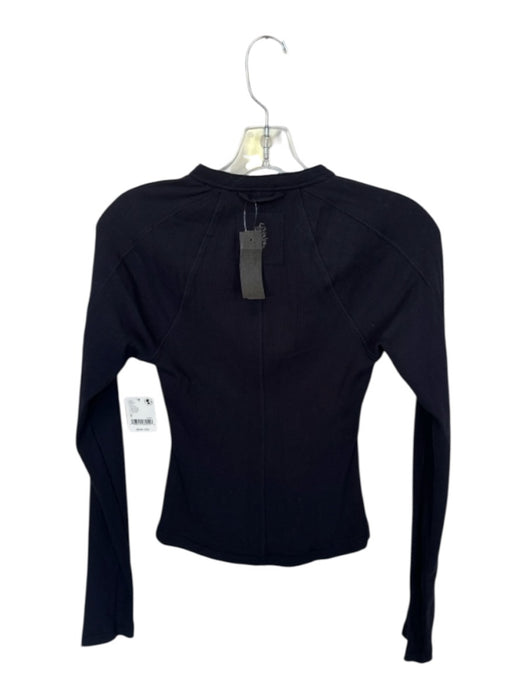 FP Movement Size S Black Cotton Blend Long Sleeve Snap buttons Ribbed Top Black / S