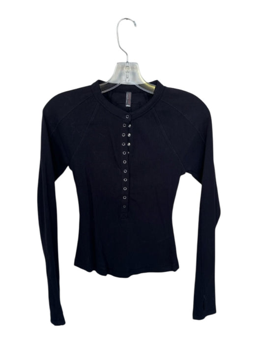 FP Movement Size S Black Cotton Blend Long Sleeve Snap buttons Ribbed Top Black / S