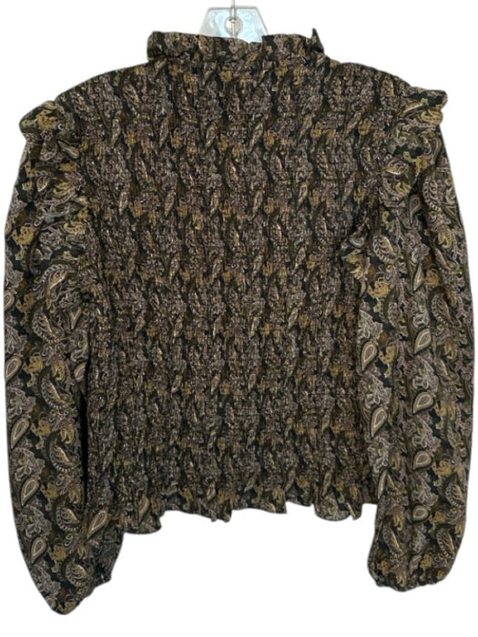 Molly Bracken Size S Green & Yellow Polyester Long Sleeve smocked Paisley Top Green & Yellow / S