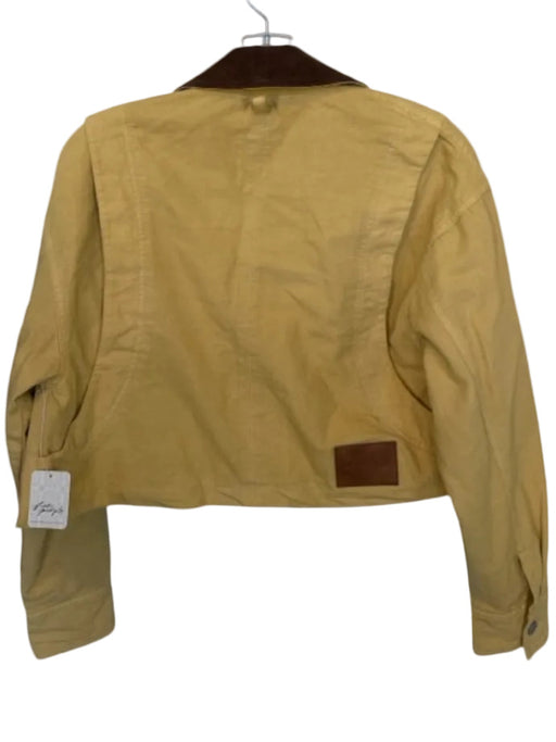 We The Free Size XS Tan & Brown Cotton Faux Suede Snap buttons Cropped Jacket Tan & Brown / XS