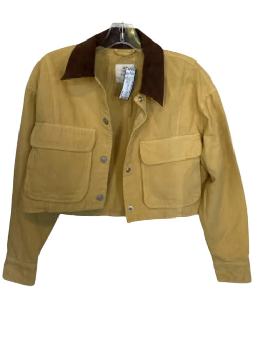 We The Free Size XS Tan & Brown Cotton Faux Suede Snap buttons Cropped Jacket Tan & Brown / XS