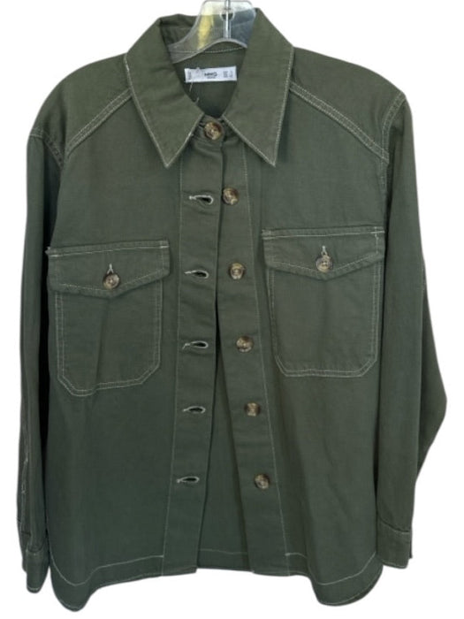 Mango Size 4 Olive Green Cotton Buttons Pockets chore Jacket Olive Green / 4