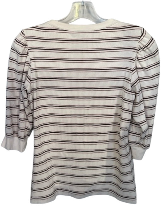 Veronica Beard Size S Cream & Brown Pima Cotton Blend 3/4 Balloon Sleeve Top Cream & Brown / S