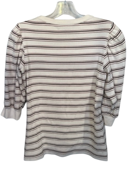 Veronica Beard Size S Cream & Brown Pima Cotton Blend 3/4 Balloon Sleeve Top Cream & Brown / S