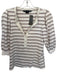 Veronica Beard Size S Cream & Brown Pima Cotton Blend 3/4 Balloon Sleeve Top Cream & Brown / S