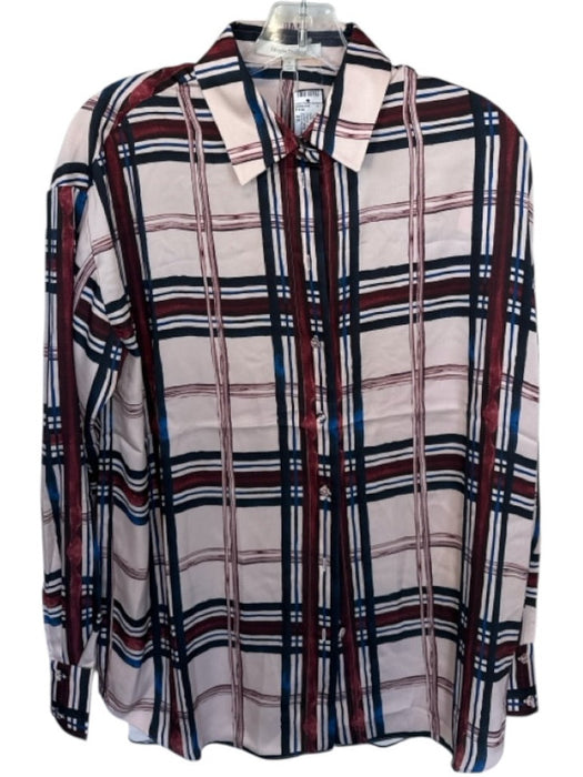 Favorite Daughter Size XS Pink & blue Polyester Long Sleeve Grid Button Down Top Pink & blue / XS