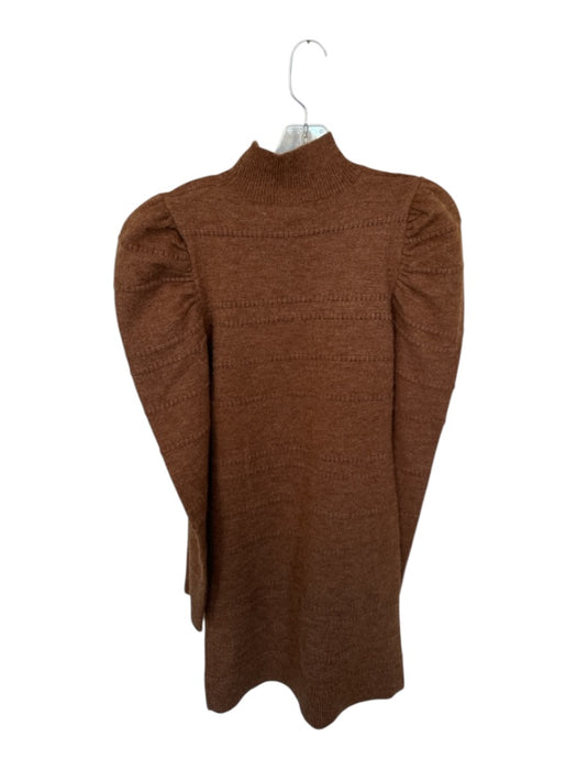 Strut & Bolt Size S Brown Acrylic Mock Neck Perforated Long Balloon Sleeve Dress Brown / S