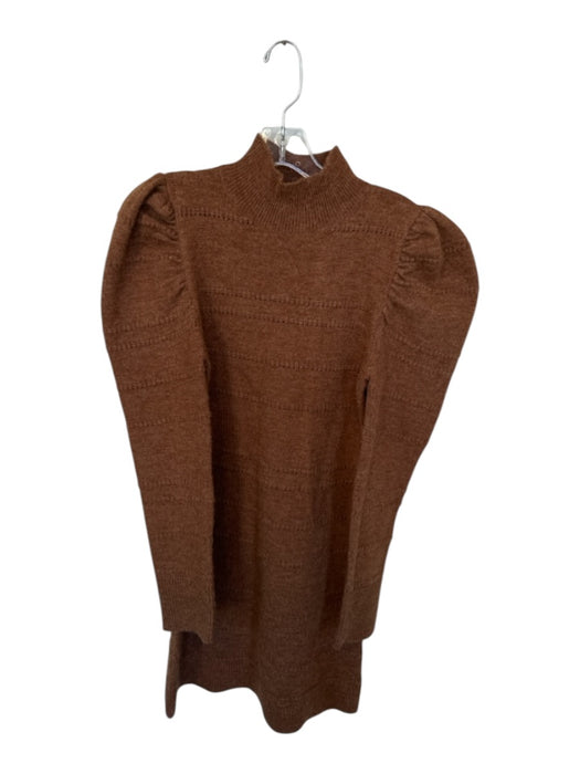 Strut & Bolt Size S Brown Acrylic Mock Neck Perforated Long Balloon Sleeve Dress Brown / S