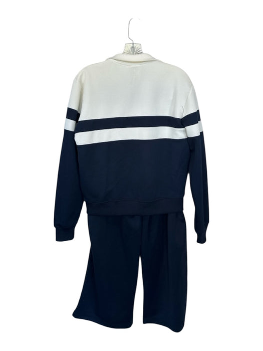 Zara Size S Navy & Ivory Polyester Full Zip Color Block Wide Leg Pant Set Navy & Ivory / S
