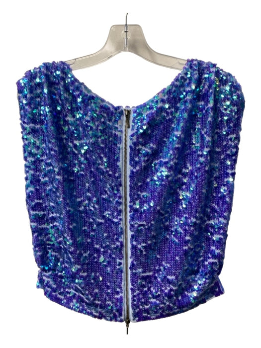 Pilcro Size S Blue Wool Blend Boat Neck Back Zip Sleeveless Sequin Top Blue / S