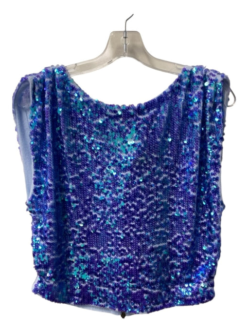 Pilcro Size S Blue Wool Blend Boat Neck Back Zip Sleeveless Sequin Top Blue / S