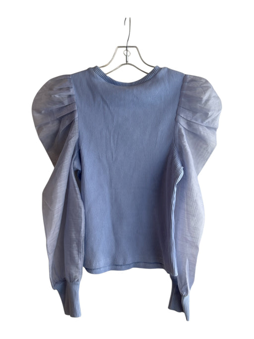 Dolan Size S Blue Rayon Ribbed Detail Sheer Sleeve Puff Sleeve Round Neck Top Blue / S