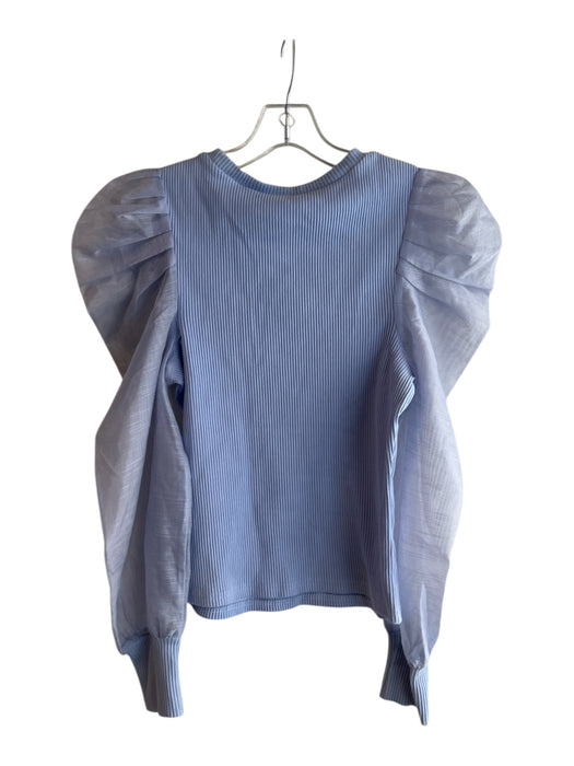 Dolan Size S Blue Rayon Ribbed Detail Sheer Sleeve Puff Sleeve Round Neck Top Blue / S