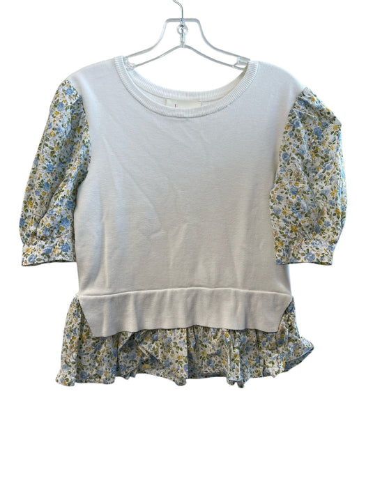 Anthropologie Size XS White multi Viscose 3/4 Sleeve Floral Detail Top White multi / XS