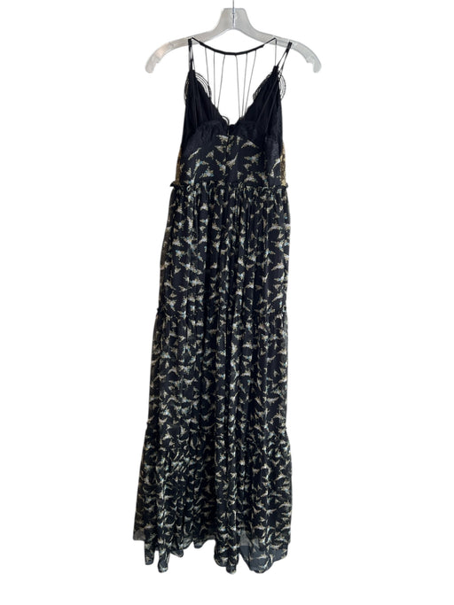 RANNA GILL Size 4 Black & Gold Multi Polyester Spaghetti Strap V Neck Dress Black & Gold Multi / 4