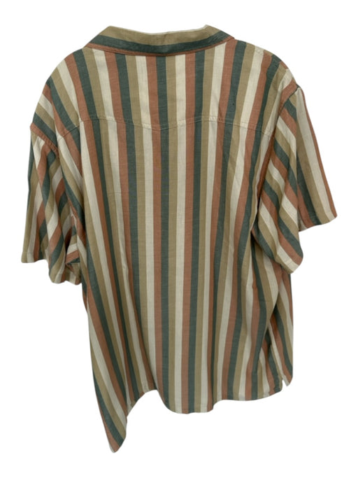 Seager Size XXL Green & Orange Cotton Blend Striped Snap Buttons Men's Shirt Green & Orange / XXL