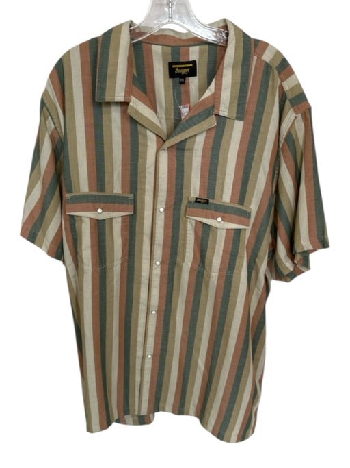 Seager Size XXL Green & Orange Cotton Blend Striped Snap Buttons Men's Shirt Green & Orange / XXL