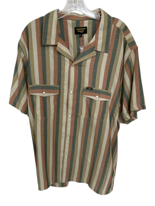 Seager Size XXL Green & Orange Cotton Blend Striped Snap Buttons Men's Shirt Green & Orange / XXL