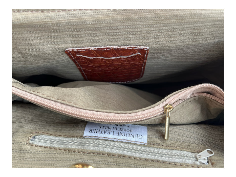 Borse In Pelle Burnt Orange Leather Snakeskin print Gold Hardware Top Handle Bag Burnt Orange / Large