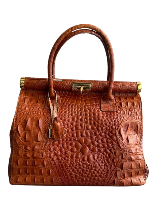 Borse In Pelle Burnt Orange Leather Snakeskin print Gold Hardware Top Handle Bag Burnt Orange / Large
