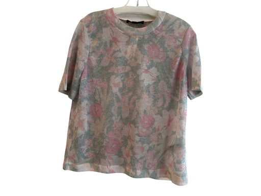 Zara Size XL Pink Viscose & Polyester Semi Sheer Floral short sleeve Cardigan Pink / XL