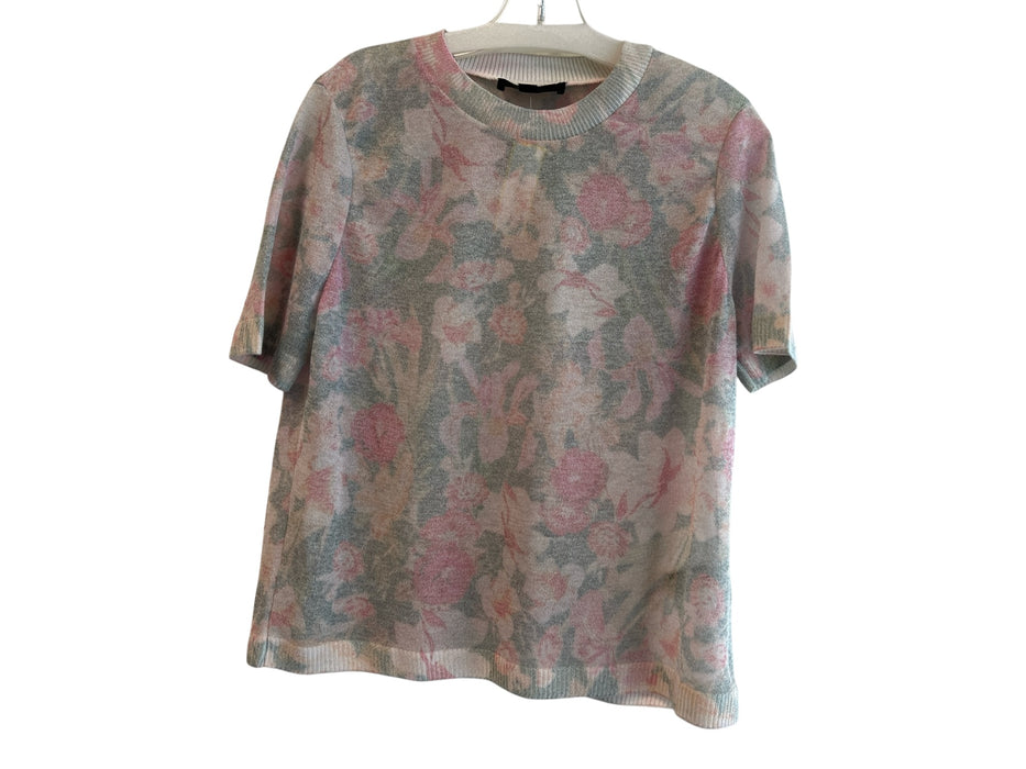 Zara Size XL Pink Viscose & Polyester Semi Sheer Floral short sleeve Cardigan Pink / XL