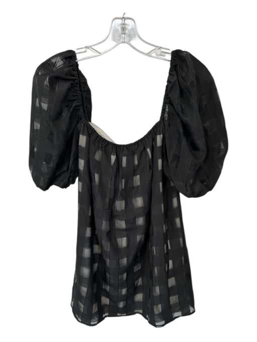 LPA Size XXS Black Short Balloon Sleeve Grid Dress Black / XXS