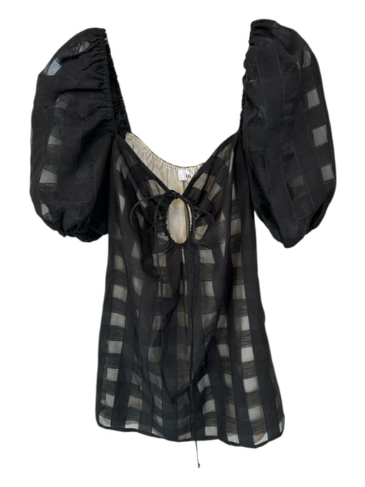 LPA Size XXS Black Short Balloon Sleeve Grid Dress Black / XXS