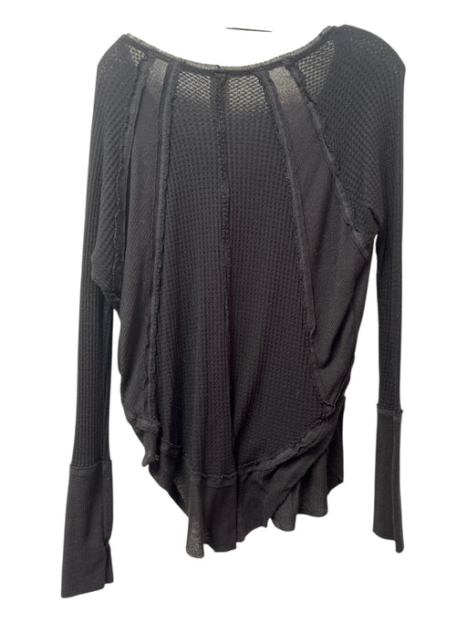 Free People Size XS Black Rayon Blend Distressed Slouchy Waffle Seam Detail Top Black / XS