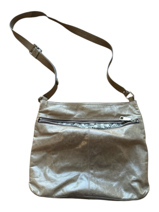 Hobo Taupe & Silver Leather Outer Pocket Crossbody silver hardware Bag Taupe & Silver / S