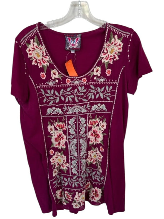Johnny Was Size M Purple Cotton Floral Stich Detail Scoop Neck Mini Dress Dress Purple / M