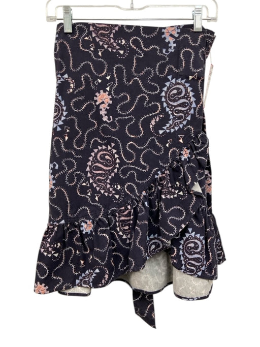 Isabel Etoile Marant Size 42 navy blue & multi Cotton Wrap Abstract Print Skirt navy blue & multi / 42