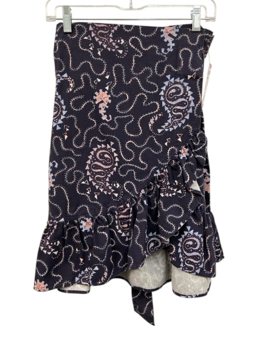 Isabel Etoile Marant Size 42 navy blue & multi Cotton Wrap Abstract Print Skirt navy blue & multi / 42